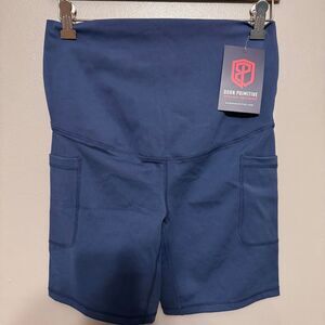 Born Primitive blue maternity bike shorts with side pockets size large NWT